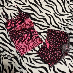 Justice Pink Zebra Star Print PJ Set